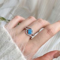 Simple Style Square Sterling Silver Inlay Zircon Rings 1 Piece main image 5