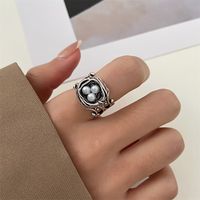 Vintage Style Geometric Copper Plating Artificial Pearls Open Ring main image 5