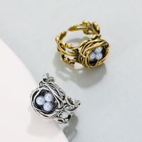 Vintage Style Geometric Copper Plating Artificial Pearls Open Ring main image 3