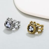 Vintage Style Geometric Copper Plating Artificial Pearls Open Ring main image 2