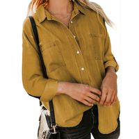 امرأة بلوزة كم طويل البلوزات جيب خليط غير رسمي النمط الكلاسيكي اللون الصامد main image 3