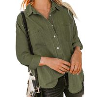 امرأة بلوزة كم طويل البلوزات جيب خليط غير رسمي النمط الكلاسيكي اللون الصامد main image 4