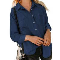 امرأة بلوزة كم طويل البلوزات جيب خليط غير رسمي النمط الكلاسيكي اللون الصامد main image 6