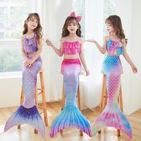 Muchachas Estilo De Dibujos Animados Sirena Poliéster Bikinis Juego De 3 Piezas main image 1