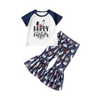 Easter Fashion Rabbit Letter Cotton Girls Clothing Sets sku image 1