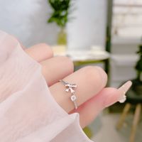 Sweet Bow Knot Sterling Silver Inlay Zircon Open Ring sku image 1