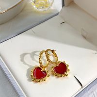 Fashion Heart Shape Copper Inlay Shell Earrings 1 Pair sku image 2