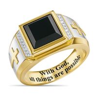 Retro Cross Letter Square Metal Inlay Artificial Gemstones Men's Rings Necklace sku image 4