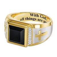 Retro Cross Letter Square Metal Inlay Artificial Gemstones Men's Rings Necklace main image 3
