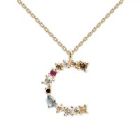 Classic Style Letter Copper Plating Inlay Artificial Gemstones Pendant Necklace sku image 2