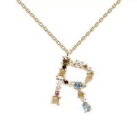Classic Style Letter Copper Plating Inlay Artificial Gemstones Pendant Necklace sku image 13