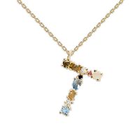 Classic Style Letter Copper Plating Inlay Artificial Gemstones Pendant Necklace sku image 14