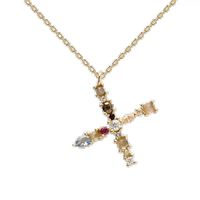 Classic Style Letter Copper Plating Inlay Artificial Gemstones Pendant Necklace sku image 17