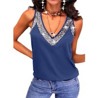Women's T-shirt Sleeveless Tank Tops Sequins Patchwork Fashion Solid Color main image 3