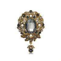 Retro Oval Flor Aleación Embutido Diamantes De Imitación Vidrio Mujeres Broches sku image 1