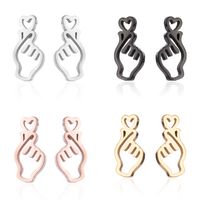 1 Pair Sweet Gesture Heart Shape Stainless Steel Plating Ear Studs main image 5