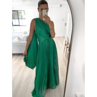Women's A-line Skirt Elegant Off Shoulder Pleated Sleeveless Stripe Solid Color Maxi Long Dress Daily main image 3