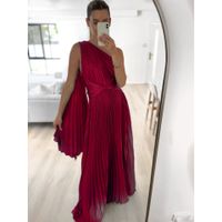 Women's A-line Skirt Elegant Off Shoulder Pleated Sleeveless Stripe Solid Color Maxi Long Dress Daily main image 2