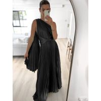 Women's A-line Skirt Elegant Off Shoulder Pleated Sleeveless Stripe Solid Color Maxi Long Dress Daily main image 4