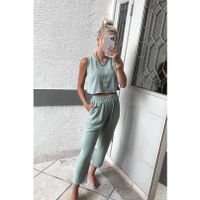 Women's Casual Solid Color Cotton Blend Polyester Patchwork Pants Sets main image 5