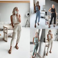 Women's Casual Solid Color Cotton Blend Polyester Patchwork Pants Sets main image 6