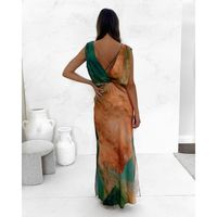 Women's A-line Skirt Fashion V Neck Backless Sleeveless Tie Dye Maxi Long Dress Daily main image 4