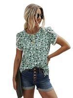 Femmes Chemise En Mousseline Manche Courte T-shirts Impression Patchwork Élégant Mode Impression main image 5