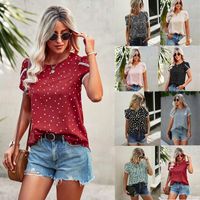 Femmes Chemise En Mousseline Manche Courte T-shirts Impression Patchwork Élégant Mode Impression main image 1