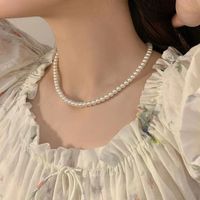 1 Piece Elegant Heart Shape Rose Bow Knot Imitation Pearl Alloy Women's Necklace sku image 1