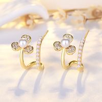 Lady Flower Copper Plating Inlay Artificial Pearls Zircon Ear Studs 1 Pair main image 4