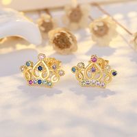 Lady Star Crown Copper Plating Inlay Zircon Ear Studs 1 Pair sku image 2