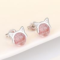 Cute Animal Cat Copper Plating Inlay Artificial Gemstones Ear Studs 1 Pair main image 4