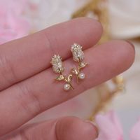 1 Par De Tachuelas De Aleación De Flores A La Moda De Diamantes De Imitación Chapados En Oro Para Mujer main image 1