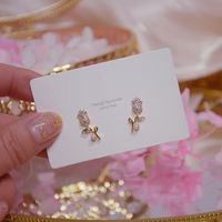 1 Pair Fashion Flower Alloy Inlay Rhinestones Gold Plated Women's Ear Studs main image 2
