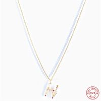 Fashion Letter Sterling Silver Inlay Zircon Pendant Necklace 1 Piece sku image 14