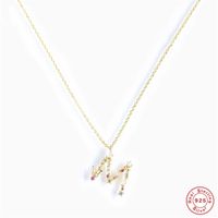 Fashion Letter Sterling Silver Inlay Zircon Pendant Necklace 1 Piece sku image 25