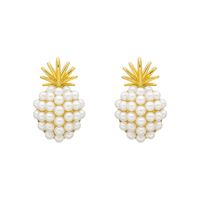 1 Pair Fashion Pineapple Alloy Inlay Artificial Pearls Gold Plated Women's Ear Studs main image 2