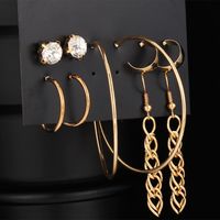 Creative Retro Simple Tassel Inlaid Rhinestone Earrings Set 5 Pairs Nhpj132538 sku image 3