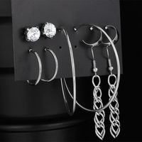 Creative Retro Simple Tassel Inlaid Rhinestone Earrings Set 5 Pairs Nhpj132538 sku image 4