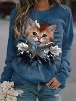 Women's Hoodie Long Sleeve T-shirts Printing Fashion Cat main image 3