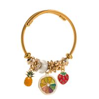 1 Piece Fashion Strawberry Pineapple Alloy Enamel Inlay Rhinestones Gold Plated Women's Bangle sku image 2
