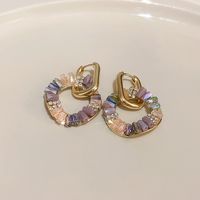 1 Pair Fashion Geometric Heart Shape Flower Metal Inlay Artificial Gemstones Women's Earrings sku image 2