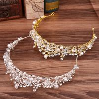 Fashion Leaf Alloy Rhinestone Inlay Artificial Pearls Crown 1 Piece main image 5