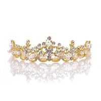 Fashion Leaf Alloy Rhinestone Inlay Artificial Pearls Crown 1 Piece sku image 1