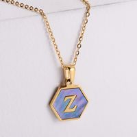 304 Stainless Steel 18K Gold Plated Simple Style Plating Letter Shell Pendant Necklace sku image 26