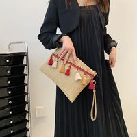 Red Blue Straw Tassel Solid Color Square Evening Bags main image 1