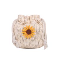 Women's Small Straw Flower Vacation Bucket String Crossbody Bag sku image 1