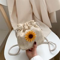 Women's Small Straw Flower Vacation Bucket String Crossbody Bag main image 1