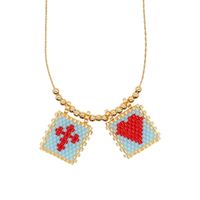 Bohemian Cross Heart Shape Beaded Alloy Plating Women's Necklace main image 3