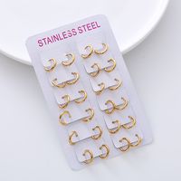 12 Pairs Simple Style Circle Plating Stainless Steel 18k Gold Plated Earrings main image 4